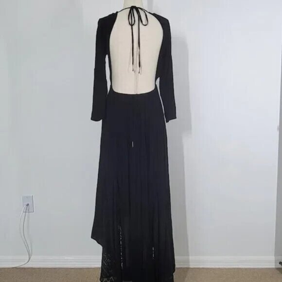 FREE PEOPLE Sea Me Maxi Dress Black Scoop Neck Open Back Sz XS  NEW - Picture 6 of 11